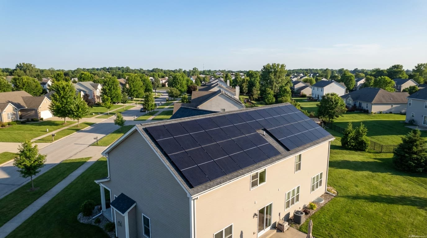 Aerial view of residential solar panels