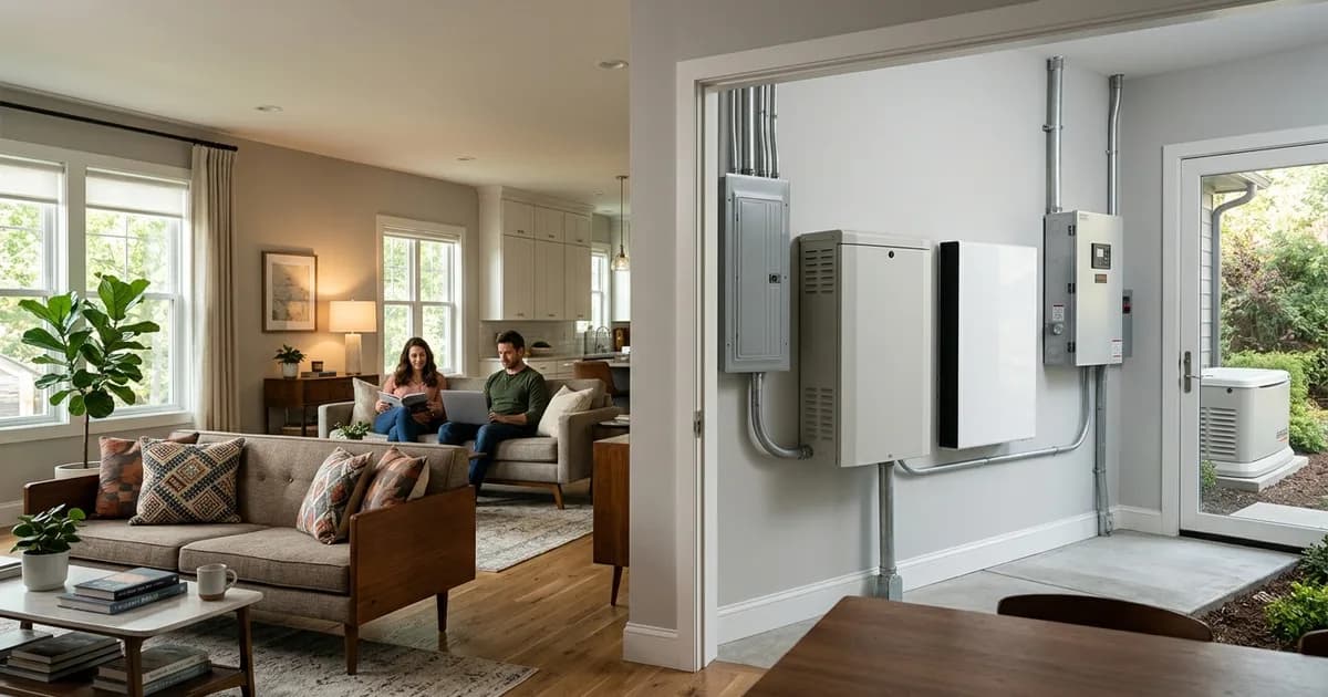 Energy-efficient home interior with warm lighting — illustration for: Best Whole Home Generators 2026: Generac, Solar Battery & Backup Options Compared