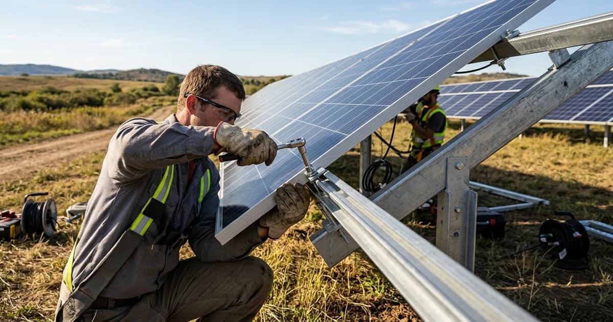 Technician installing solar equipment close up — illustration for: Ground Mount Solar Panels: Cost, Pros & Cons vs Roof-Mounted Systems