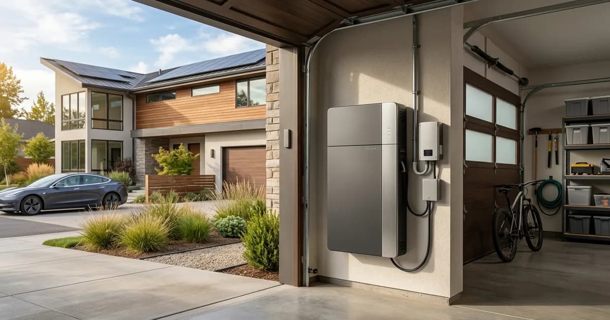 Home battery storage unit mounted on a garage wall — illustration for: Solar Battery Storage: Is It Worth the Investment?