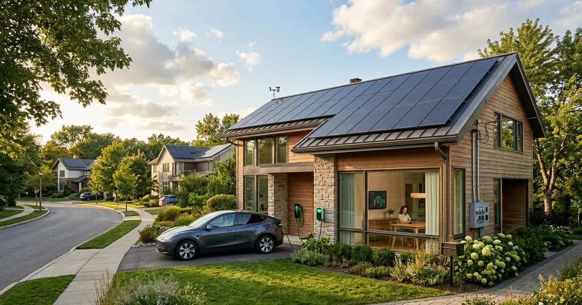What Is Smart Energy? A Complete Guide Rooftop solar panels on a modern American home — illustration for: What Is Smart Energy? A Complete Guide