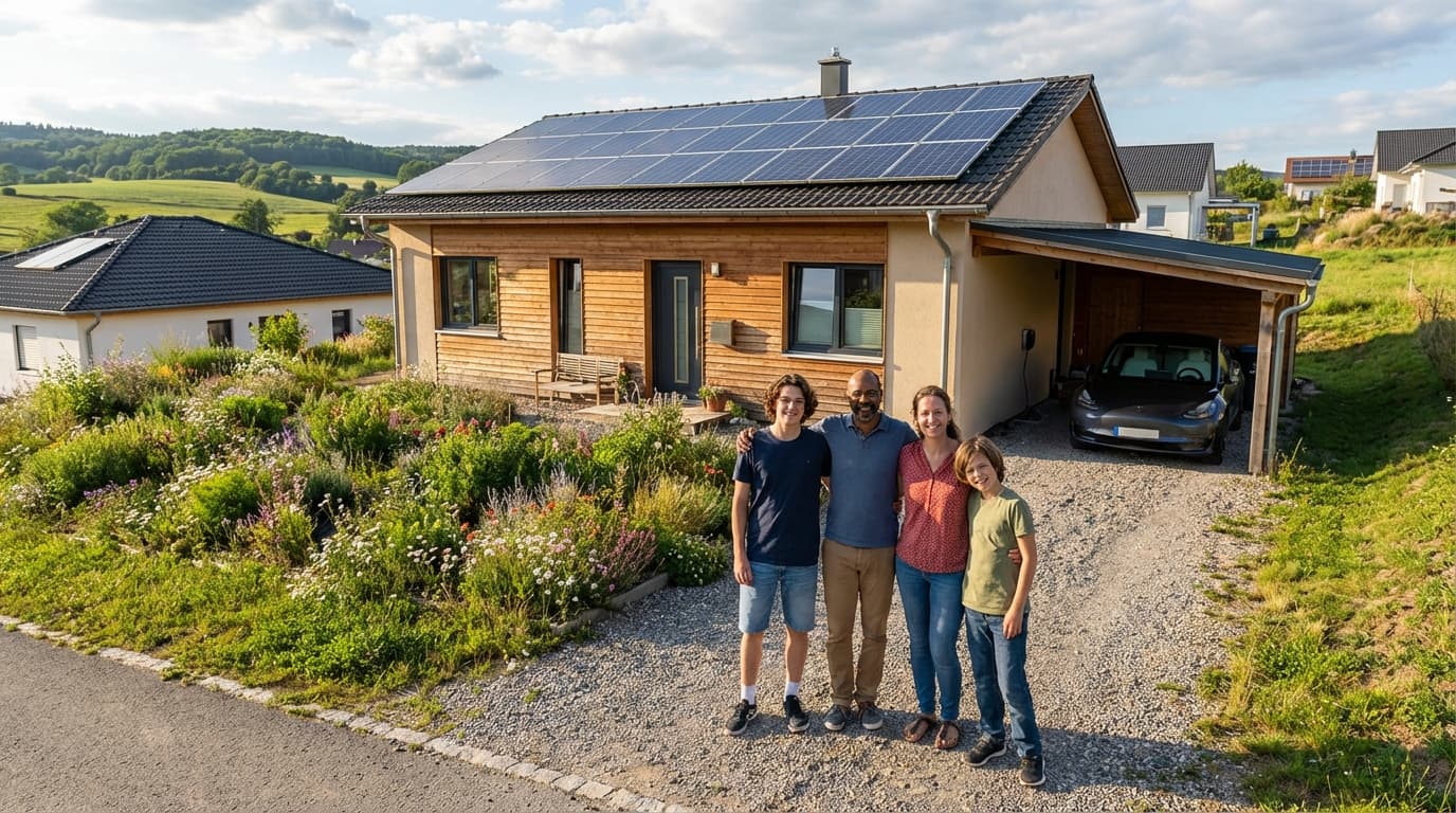 Family with solar-powered home in Carmel, Indiana Family benefiting from home solar energy savings in Carmel, Indiana - Solar Panel Cost