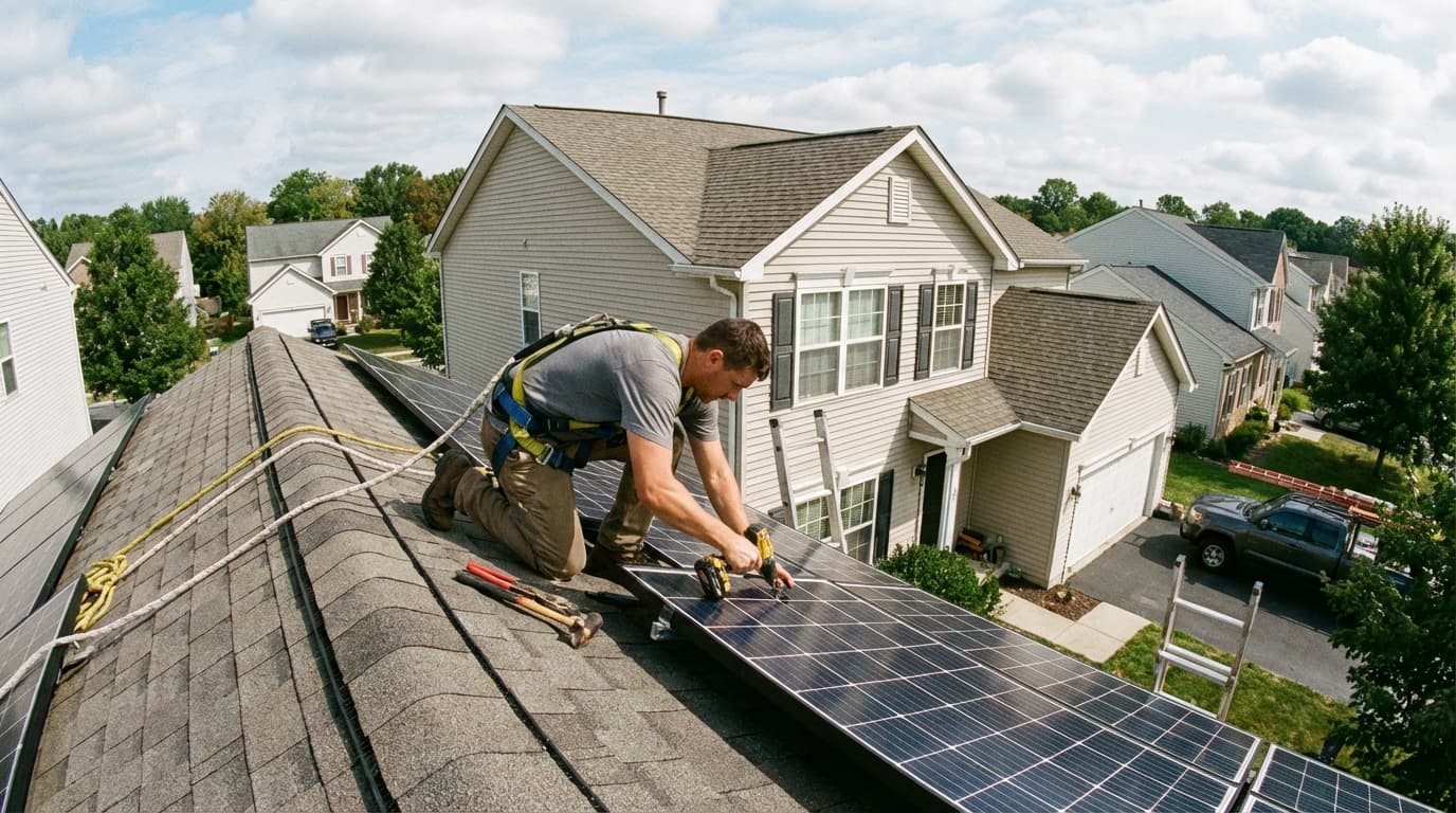 Professional solar panel installation in Fayetteville, North Carolina Certified technicians installing solar panels in Fayetteville, North Carolina - Best Solar Companies
