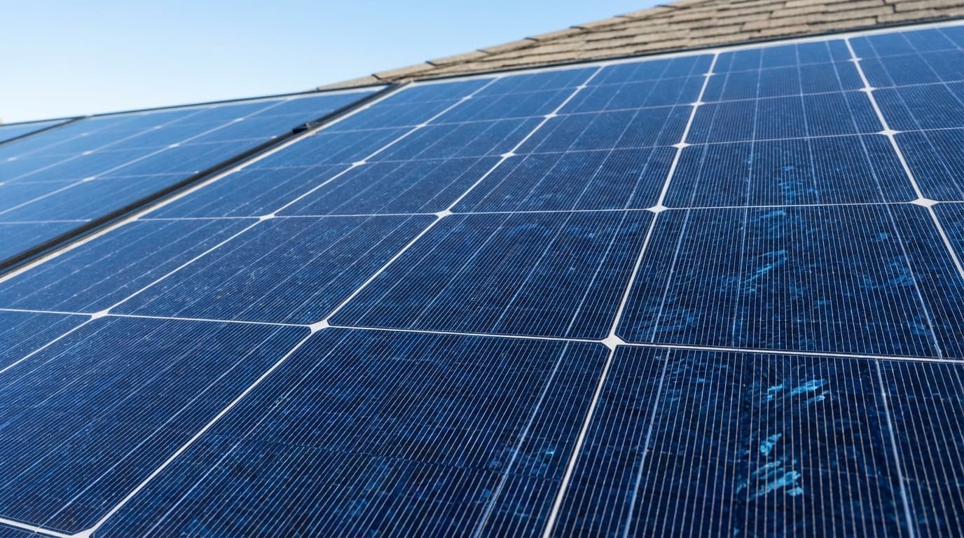 Solar panels under blue sky in Flint, Michigan Solar panels capturing maximum sunlight in Flint, Michigan - Battery Storage