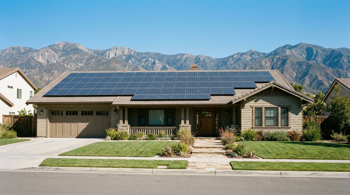 Suburban home with solar panels on roof