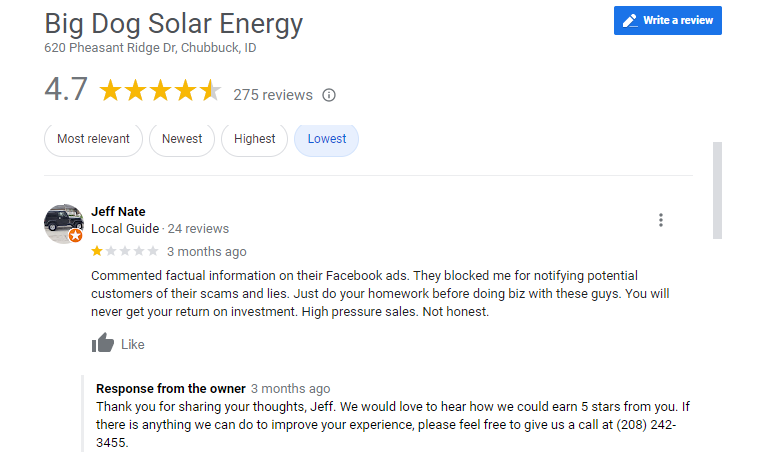 Big Dog Solar Negative Reviews
